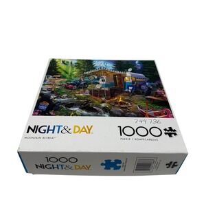 Buffalo Games Night & Day Mountain Retreat Camping 1000 Piece Puzzle UNCOUNTED